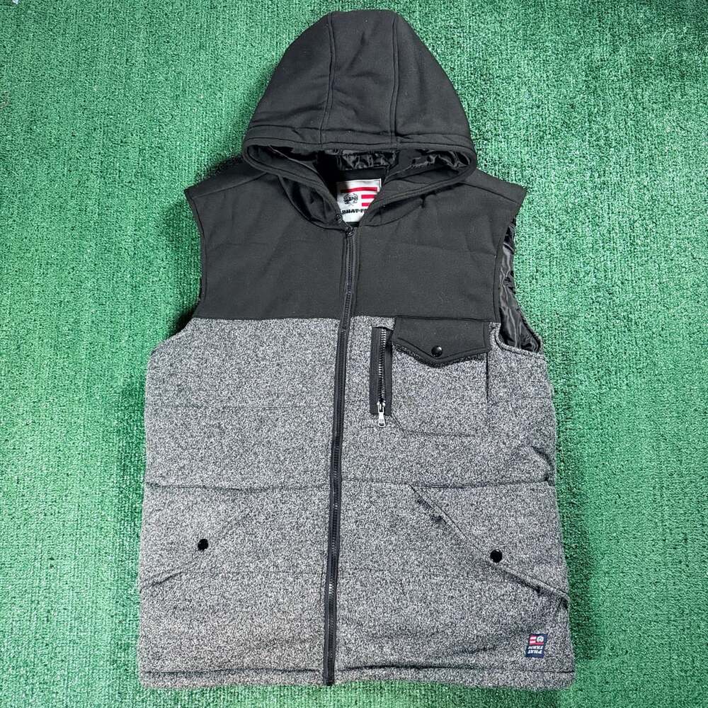Y2K Phat Farm Hooded Puffer Vest Size Large Black Grey